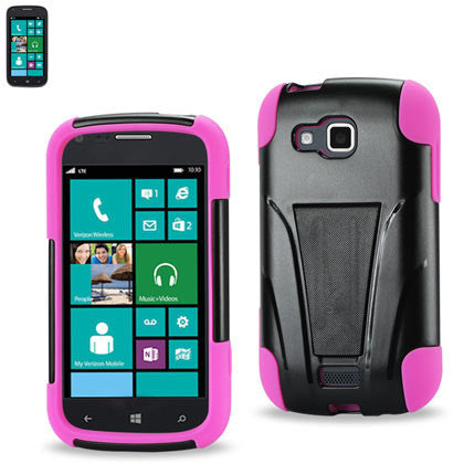 REIKO SAMSUNG ATIV ODYSSEY HYBRID HEAVY DUTY CASE WITH KICKSTAND IN BLACK HOT PINK