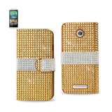 REIKO HTC DESIRE 510 JEWELRY DIAMOND RHINESTONE WALLET CASE IN GOLD