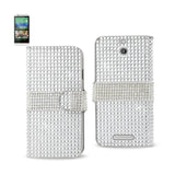REIKO HTC DESIRE 510 JEWELRY DIAMOND RHINESTONE WALLET CASE IN SILVER