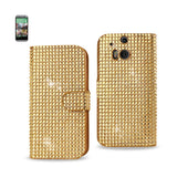 REIKO HTC ONE M8 JEWELRY DIAMOND RHINESTONE WALLET CASE IN GOLD