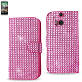 REIKO HTC ONE M8 JEWELRY DIAMOND RHINESTONE WALLET CASE IN PINK