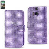 REIKO HTC ONE M8 JEWELRY DIAMOND RHINESTONE WALLET CASE IN PURPLE