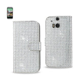 REIKO HTC ONE M8 JEWELRY DIAMOND RHINESTONE WALLET CASE IN SILVER