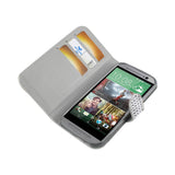 REIKO HTC ONE M8 JEWELRY DIAMOND RHINESTONE WALLET CASE IN SILVER