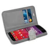 REIKO KYOCERA HYDRO WAVE JEWELRY DIAMOND RHINESTONE WALLET CASE IN SILVER