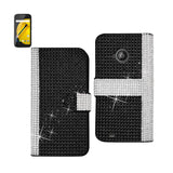 REIKO MOTOROLA MOTO E (2015) JEWELRY DIAMOND RHINESTONE WALLET CASE IN BLACK