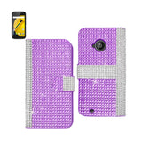 REIKO MOTOROLA MOTO E (2015) JEWELRY DIAMOND RHINESTONE WALLET CASE IN PURPLE