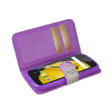 REIKO MOTOROLA MOTO E (2015) JEWELRY DIAMOND RHINESTONE WALLET CASE IN PURPLE