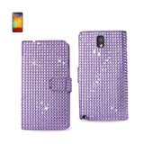 REIKO SAMSUNG GALAXY NOTE 3 JEWELRY DIAMOND RHINESTONE WALLET CASE IN PURPLE