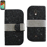 REIKO SAMSUNG GALAXY LIGHT JEWELRY DIAMOND RHINESTONE WALLET CASE IN BLACK