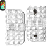 REIKO SAMSUNG GALAXY LIGHT JEWELRY DIAMOND RHINESTONE WALLET CASE IN SILVER