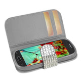 REIKO SAMSUNG GALAXY LIGHT JEWELRY DIAMOND RHINESTONE WALLET CASE IN SILVER