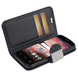 REIKO ZTE OVERTURE 2 JEWELRY DIAMOND RHINESTONE WALLET CASE IN BLACK