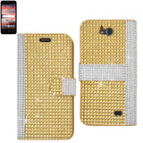 REIKO ZTE OVERTURE 2 JEWELRY DIAMOND RHINESTONE WALLET CASE IN GOLD