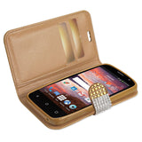 REIKO ZTE OVERTURE 2 JEWELRY DIAMOND RHINESTONE WALLET CASE IN GOLD