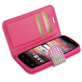 REIKO ZTE OVERTURE 2 JEWELRY DIAMOND RHINESTONE WALLET CASE IN PINK