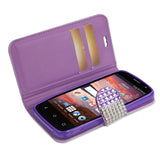 REIKO ZTE OVERTURE 2 JEWELRY DIAMOND RHINESTONE WALLET CASE IN PURPLE