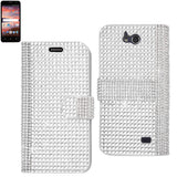 REIKO ZTE OVERTURE 2 JEWELRY DIAMOND RHINESTONE WALLET CASE IN SILVER