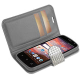 REIKO ZTE OVERTURE 2 JEWELRY DIAMOND RHINESTONE WALLET CASE IN SILVER