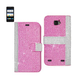 REIKO ZTE SONATA 2 JEWELRY DIAMOND RHINESTONE WALLET CASE IN PINK