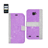 REIKO ZTE SONATA 2 JEWELRY DIAMOND RHINESTONE WALLET CASE IN PURPLE