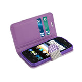 REIKO ZTE SONATA 2 JEWELRY DIAMOND RHINESTONE WALLET CASE IN PURPLE