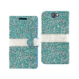 REIKO HTC ONE A9 JEWELRY RHINESTONE WALLET CASE IN BLUE