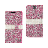 REIKO HTC ONE A9 JEWELRY RHINESTONE WALLET CASE IN PINK