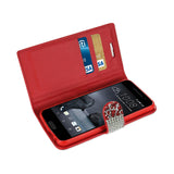 REIKO HTC ONE A9 JEWELRY RHINESTONE WALLET CASE IN RED