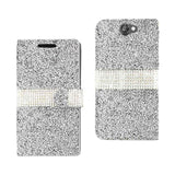 REIKO HTC ONE A9 JEWELRY RHINESTONE WALLET CASE IN SILVER