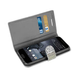 REIKO HTC ONE A9 JEWELRY RHINESTONE WALLET CASE IN SILVER
