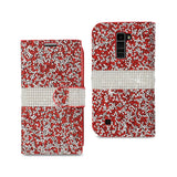REIKO LG K10 JEWELRY RHINESTONE WALLET CASE IN RED