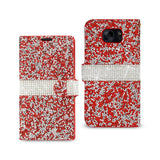 REIKO SAMSUNG GALAXY S7 EDGE JEWELRY RHINESTONE WALLET CASE IN RED