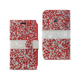 REIKO SAMSUNG GALAXY J1 (2016) JEWELRY RHINESTONE WALLET CASE IN RED