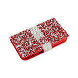 REIKO SAMSUNG GALAXY J1 (2016) JEWELRY RHINESTONE WALLET CASE IN RED