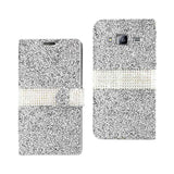 REIKO SAMSUNG GALAXY J3 JEWELRY RHINESTONE WALLET CASE IN SILVER