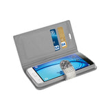 REIKO SAMSUNG GALAXY J3 JEWELRY RHINESTONE WALLET CASE IN SILVER