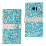REIKO SAMSUNG GALAXY NOTE 7 JEWELRY RHINESTONE WALLET CASE IN BLUE