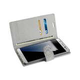 REIKO SAMSUNG GALAXY NOTE 7 JEWELRY RHINESTONE WALLET CASE IN SILVER