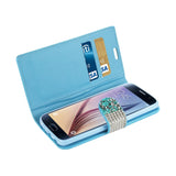 REIKO SAMSUNG GALAXY S6 JEWELRY RHINESTONE WALLET CASE IN BLUE