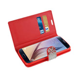 REIKO SAMSUNG GALAXY S6 JEWELRY RHINESTONE WALLET CASE IN RED