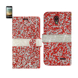 REIKO ZTE PRESTIGE JEWELRY RHINESTONE WALLET CASE IN RED