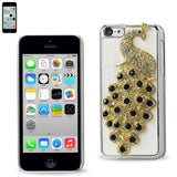 REIKO IPHONE 5C JEWELRY 3D PEACOCK GENUINE LEATHER CASE IN BLACK