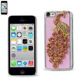 REIKO IPHONE 5C JEWELRY 3D PEACOCK GENUINE LEATHER CASE IN HOT PINK