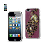 REIKO IPHONE SE/ 5S/ 5 JEWELRY 3D PEACOCK GENUINE LEATHER CASE IN PURPLE