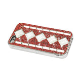 Chain Diamond Case For Iphone5 White Stripes& Rhombus Patter Red