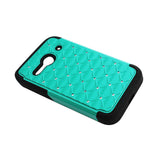 REIKO ALCATEL ONE TOUCH EVOLVE 2 HYBRID HEAVY DUTY JEWELRY DIAMOND CASE IN BLACK GREEN