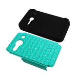 REIKO ALCATEL ONE TOUCH EVOLVE 2 HYBRID HEAVY DUTY JEWELRY DIAMOND CASE IN BLACK GREEN