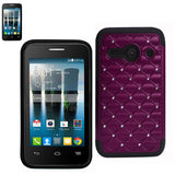 REIKO ALCATEL ONE TOUCH EVOLVE 2 HYBRID HEAVY DUTY JEWELRY DIAMOND CASE IN BLACK PURPLE
