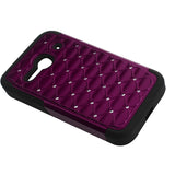 REIKO ALCATEL ONE TOUCH EVOLVE 2 HYBRID HEAVY DUTY JEWELRY DIAMOND CASE IN BLACK PURPLE